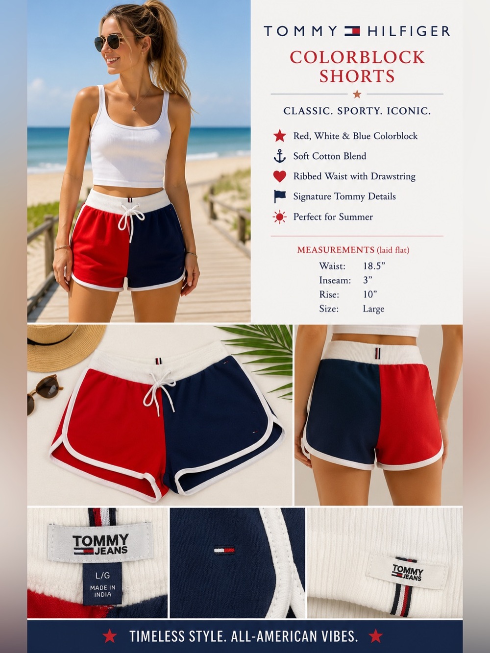 Tommy Hilfiger Red, White & Blue Colorblock Athletic Shorts